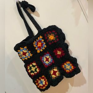 Vintage Handmade Crocheted Granny Square Crossbody Bag